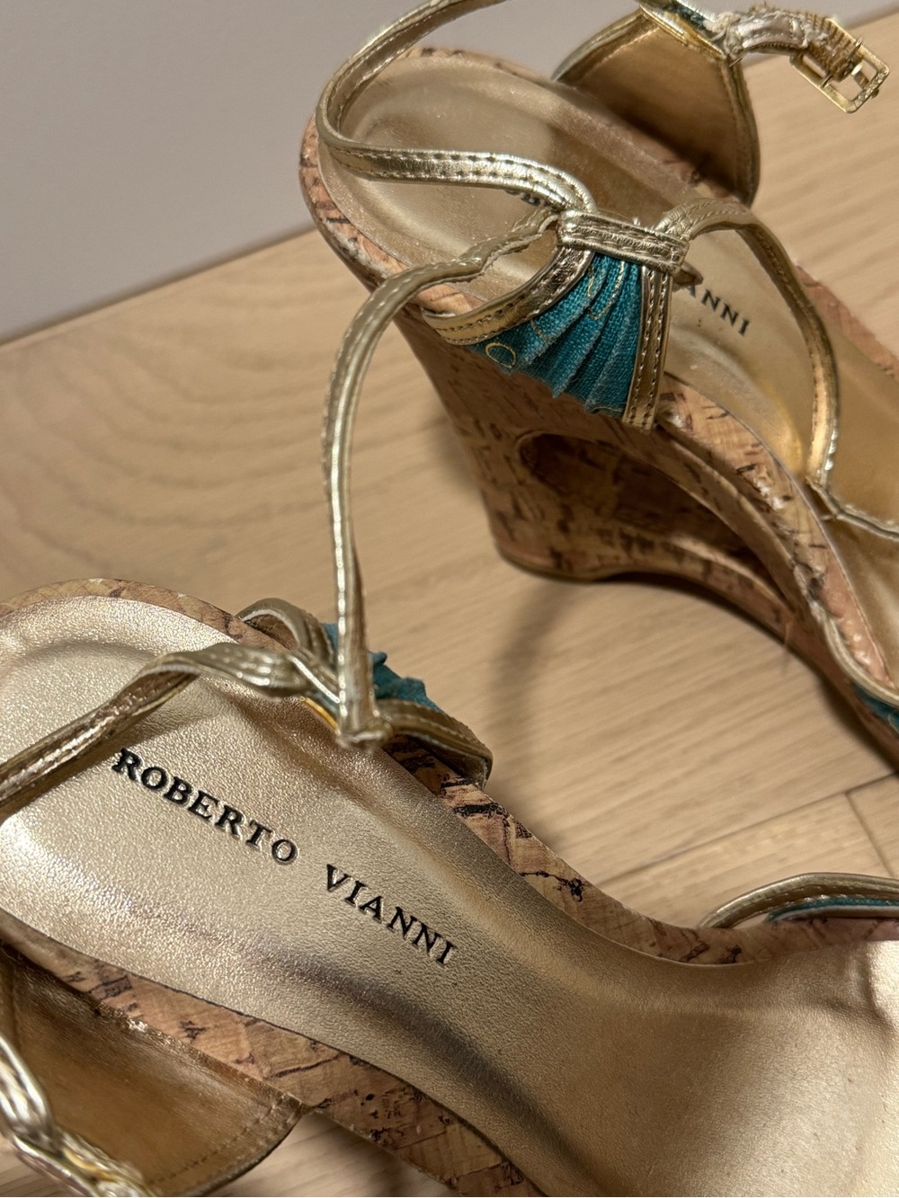 Roberto Vianni - Teal Platform Wedge Sandals - Picture 3 of 4